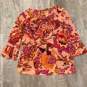 TORY BURCH FLORAL COTTON TASSEL TUNIC TOP!